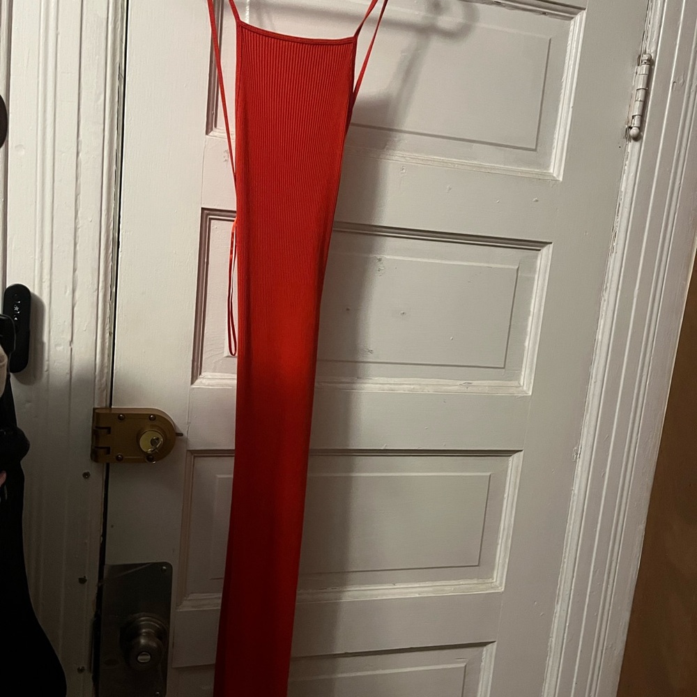 Red Ribbed Spaghetti Strap Dress